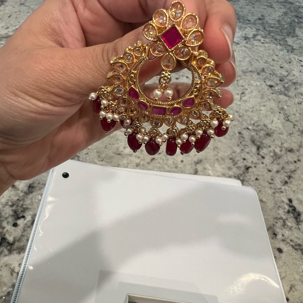 Elegant Gold and Red Chandelier Earrings